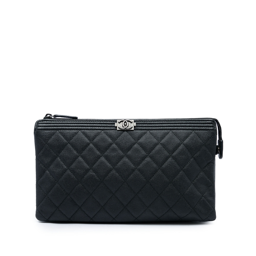 Pre-Loved Chanel Quilted Caviar Boy O Case Zip Clutch